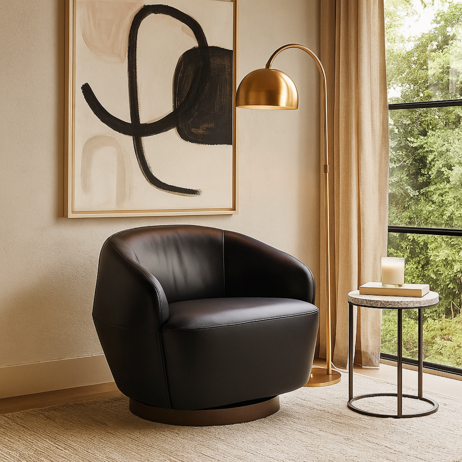 Pod Leather Swivel Lounge Chair