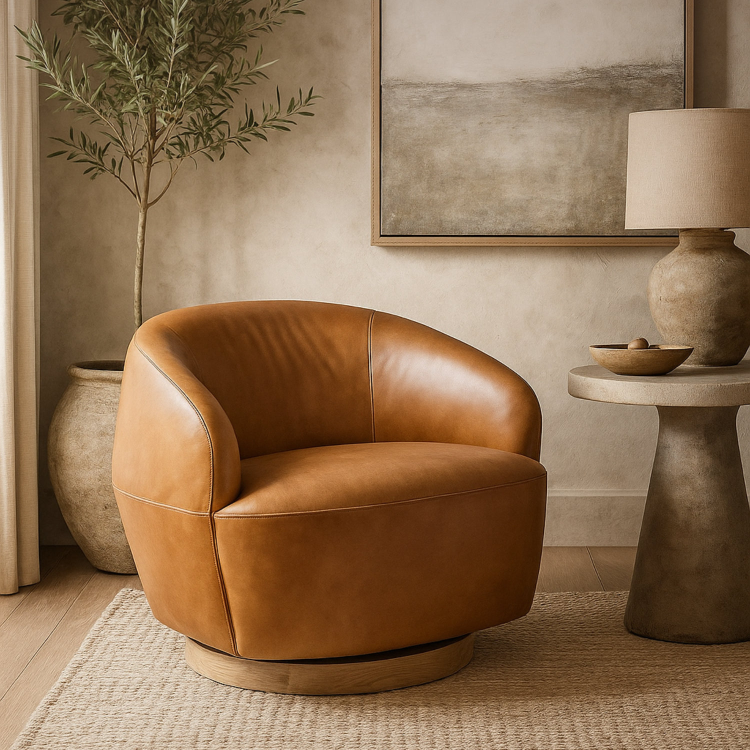 Pod Leather Swivel Lounge Chair