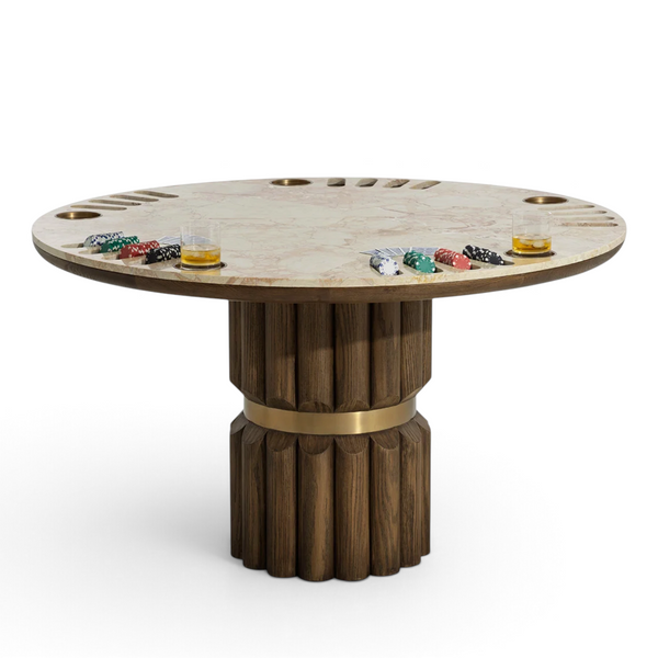 Belmont Poker Table - Crema Breccia Marble