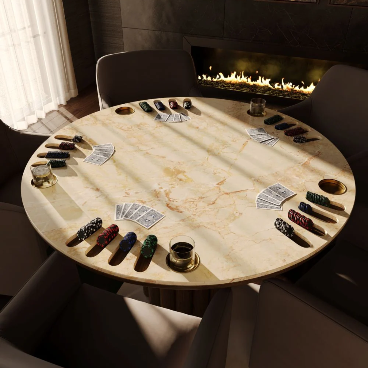 Belmont Poker Table - Crema Breccia Marble