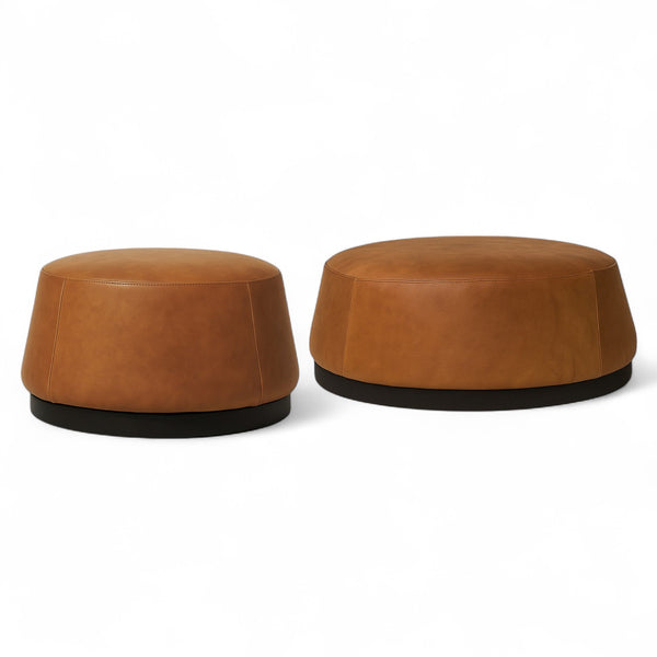 Pop  Cognac Leather Round Ottomans