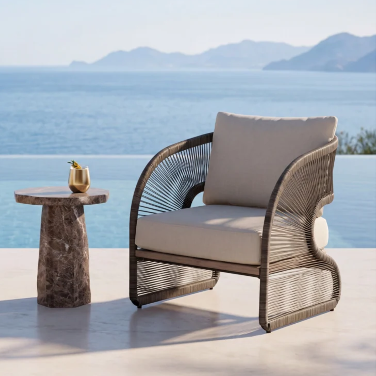 Quarry Round Concrete Side Table - Dark Emperador