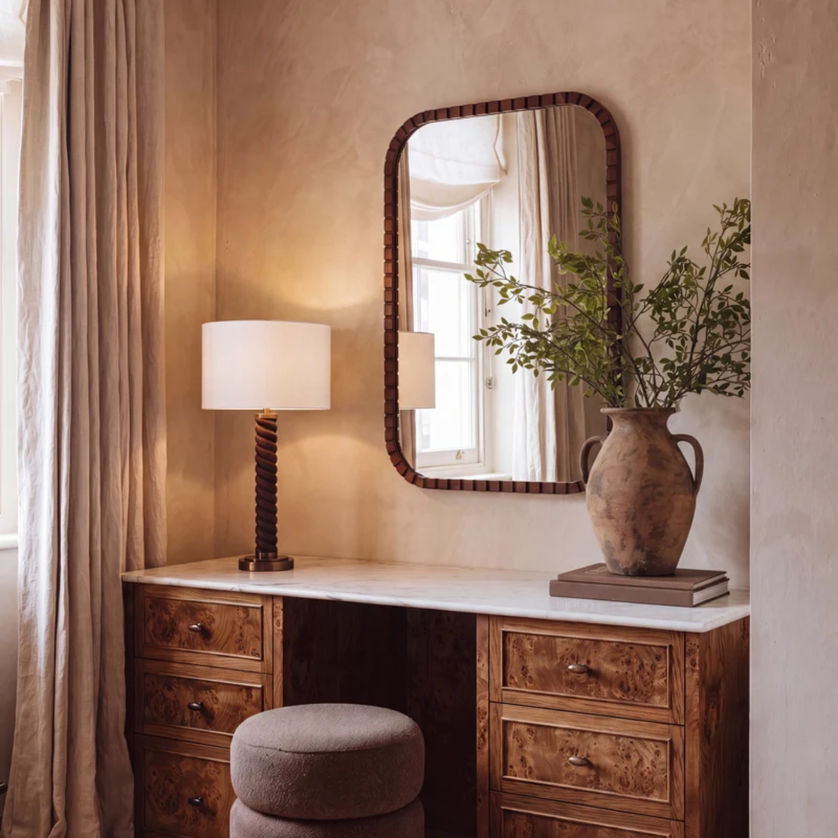 Ridge Wood Wall Mirror - Brown