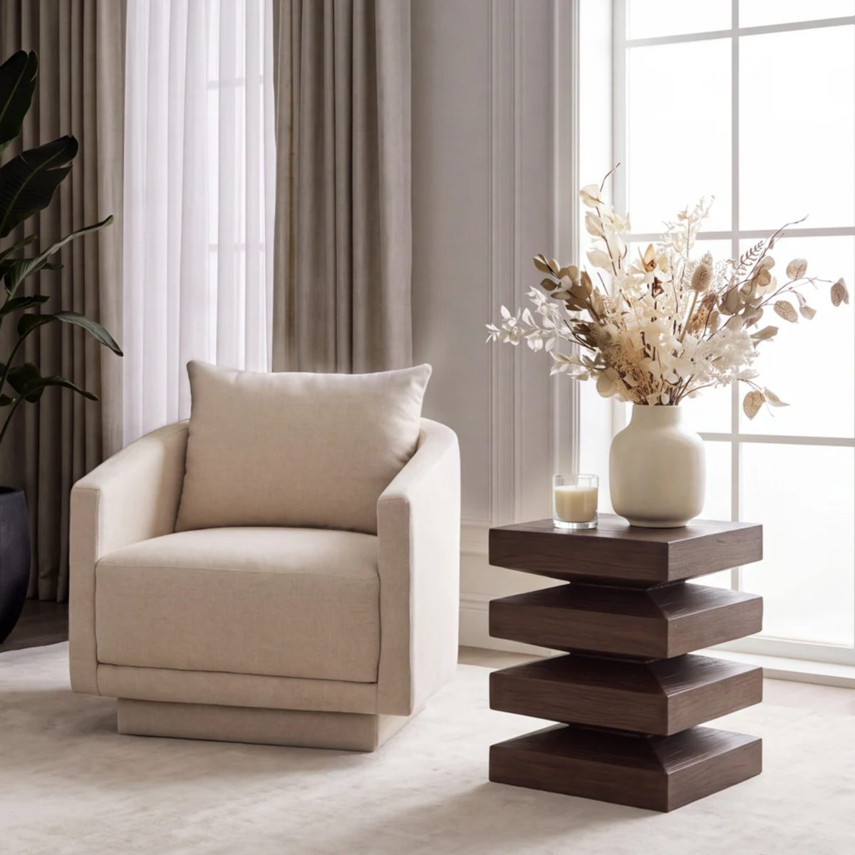 Rhythm Concrete Side Table - Dark Brown