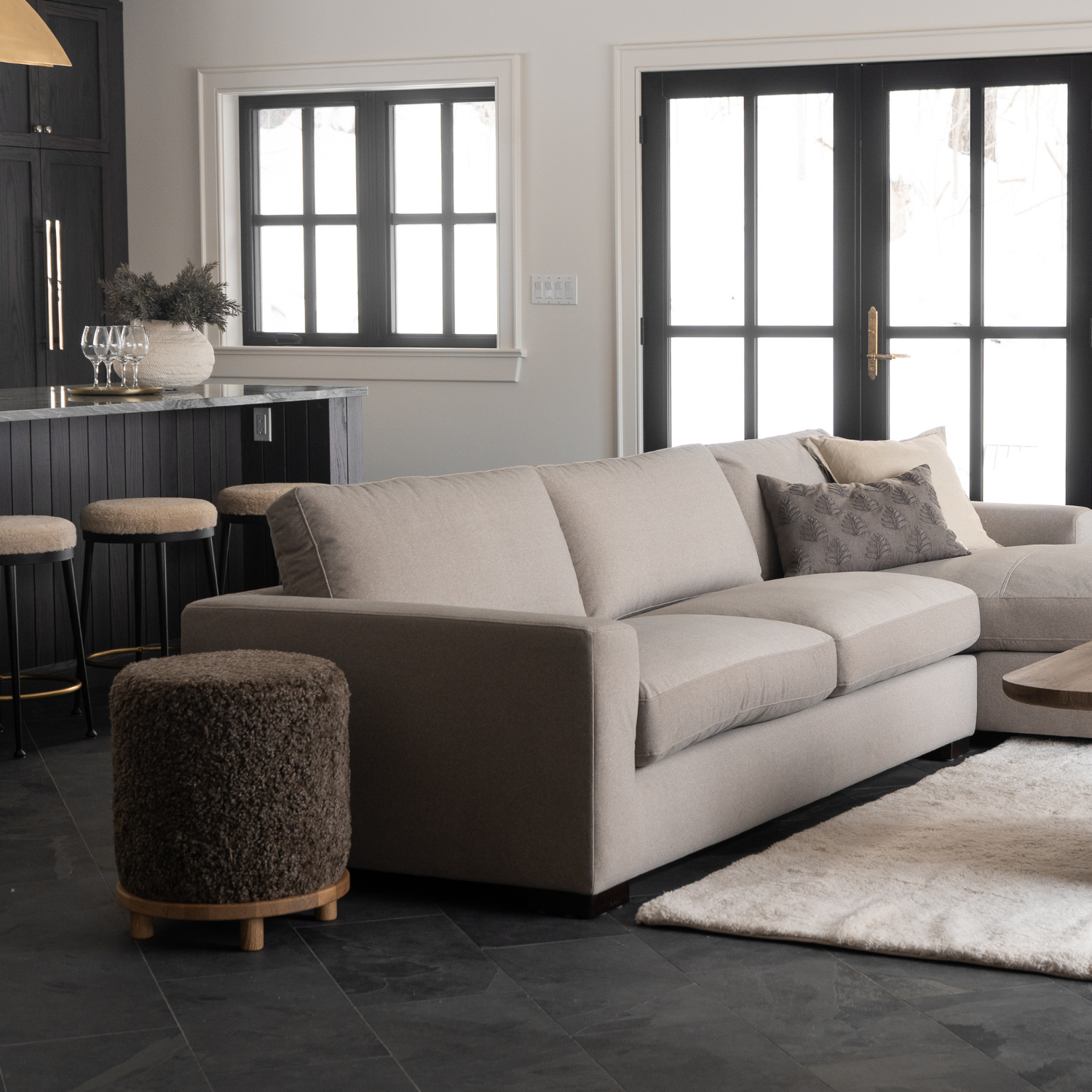 Saga Wool Sheepskin Ottoman - Taupe