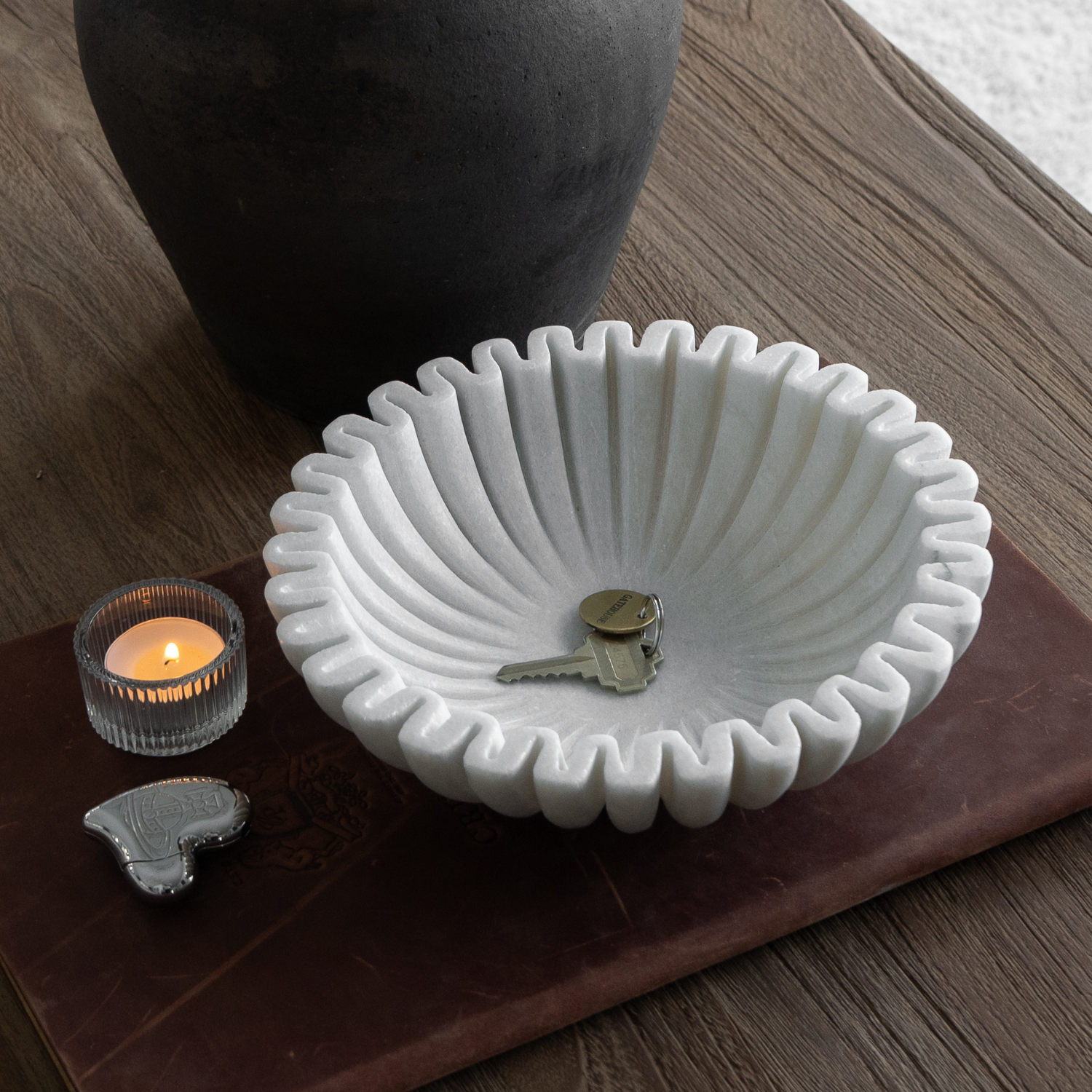 Scalloped White Marble Bowl