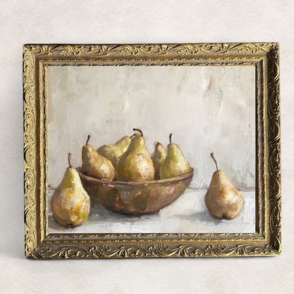 Watercolour Pears Still Life French Brass Framed Wall Art