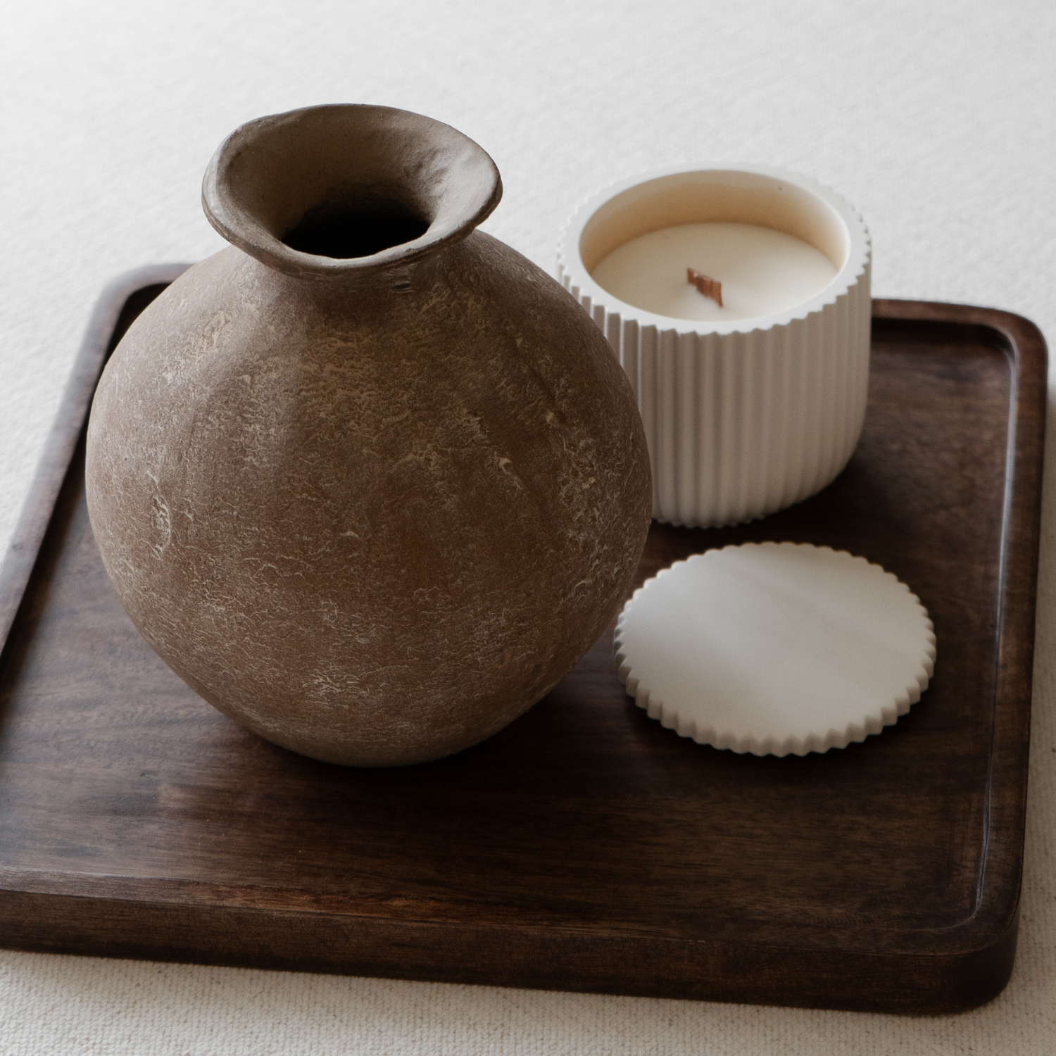 Cream Grooved Jar Wood Wick Candle - Orange + Ginger