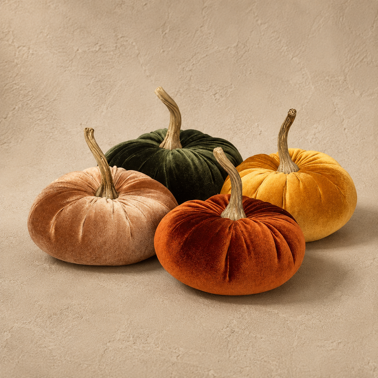 Festive Velour Pumpkin Decor - Set of 4