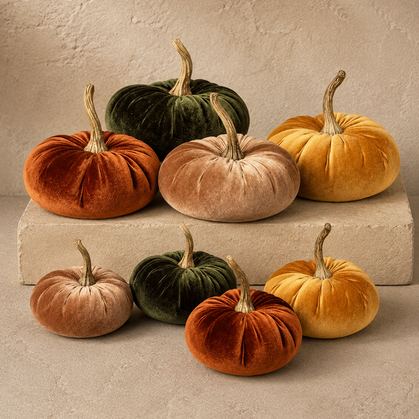 Festive Velour Pumpkin Decor - Set of 4