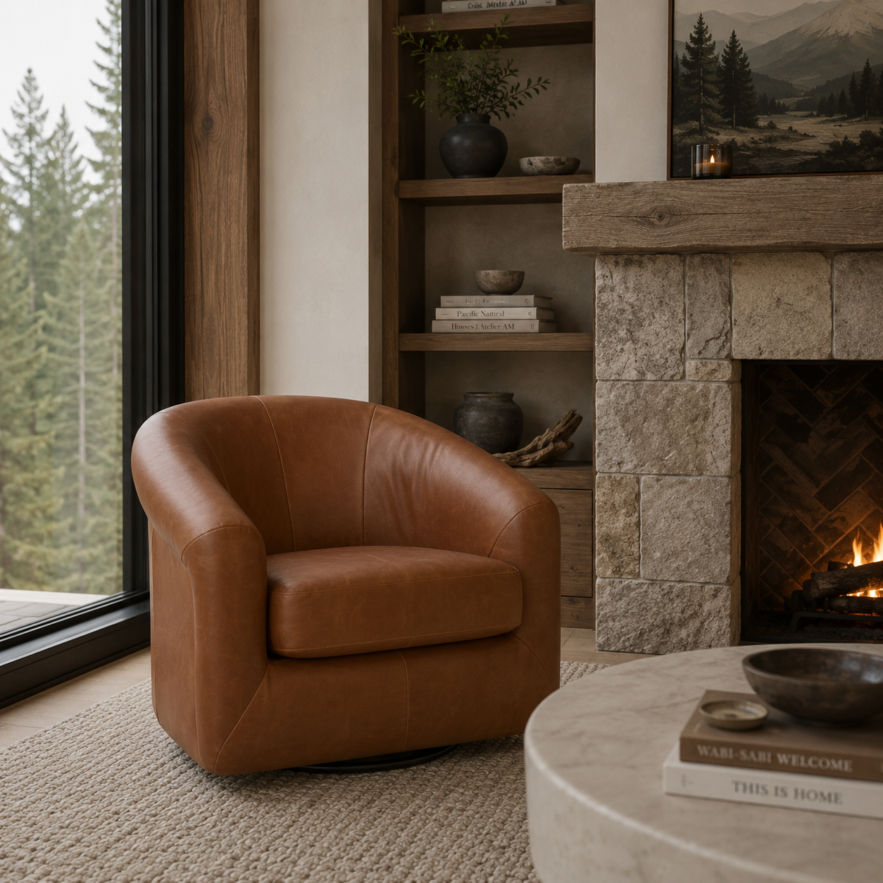 Woolwich Swivel Lounge Chair - Concord Mink Leather