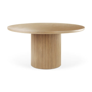 Mercana Fluted Terra Dining Table with Storage in natural Blonde mango wood finish.