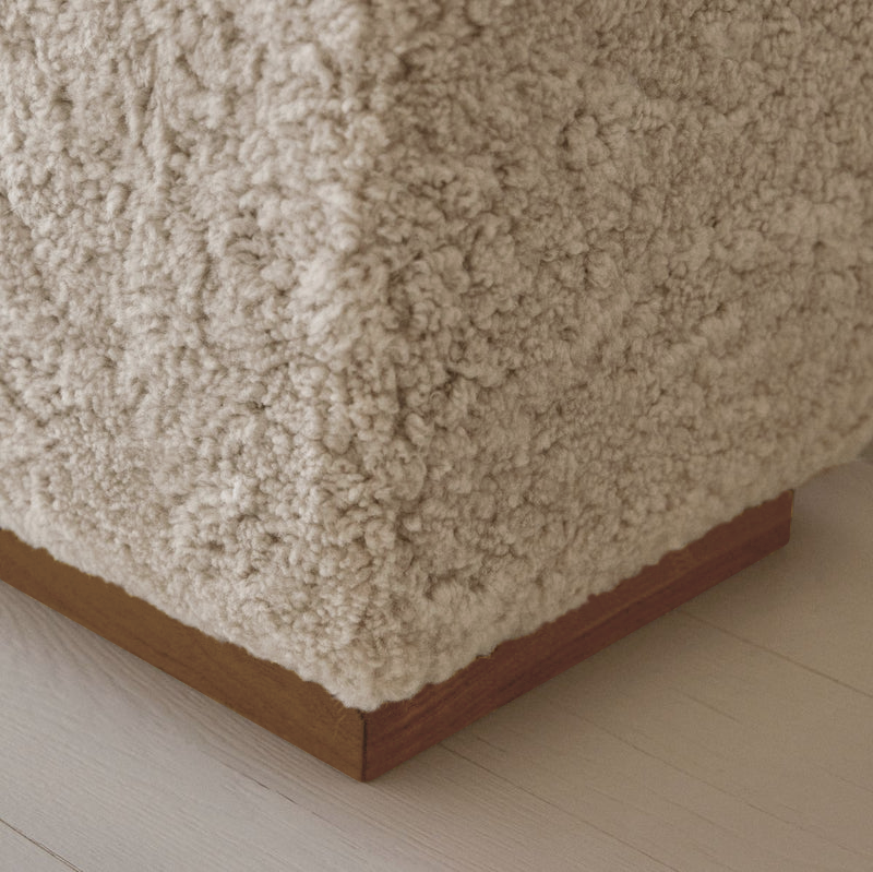 Bergen Wool Sheepskin Ottoman - Pearl