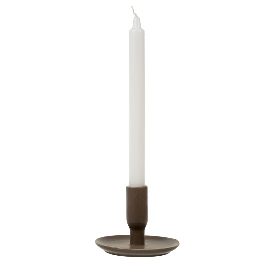 Modern minimalistic sculptural porcelain candle holder, Scandinavian look, taupe
