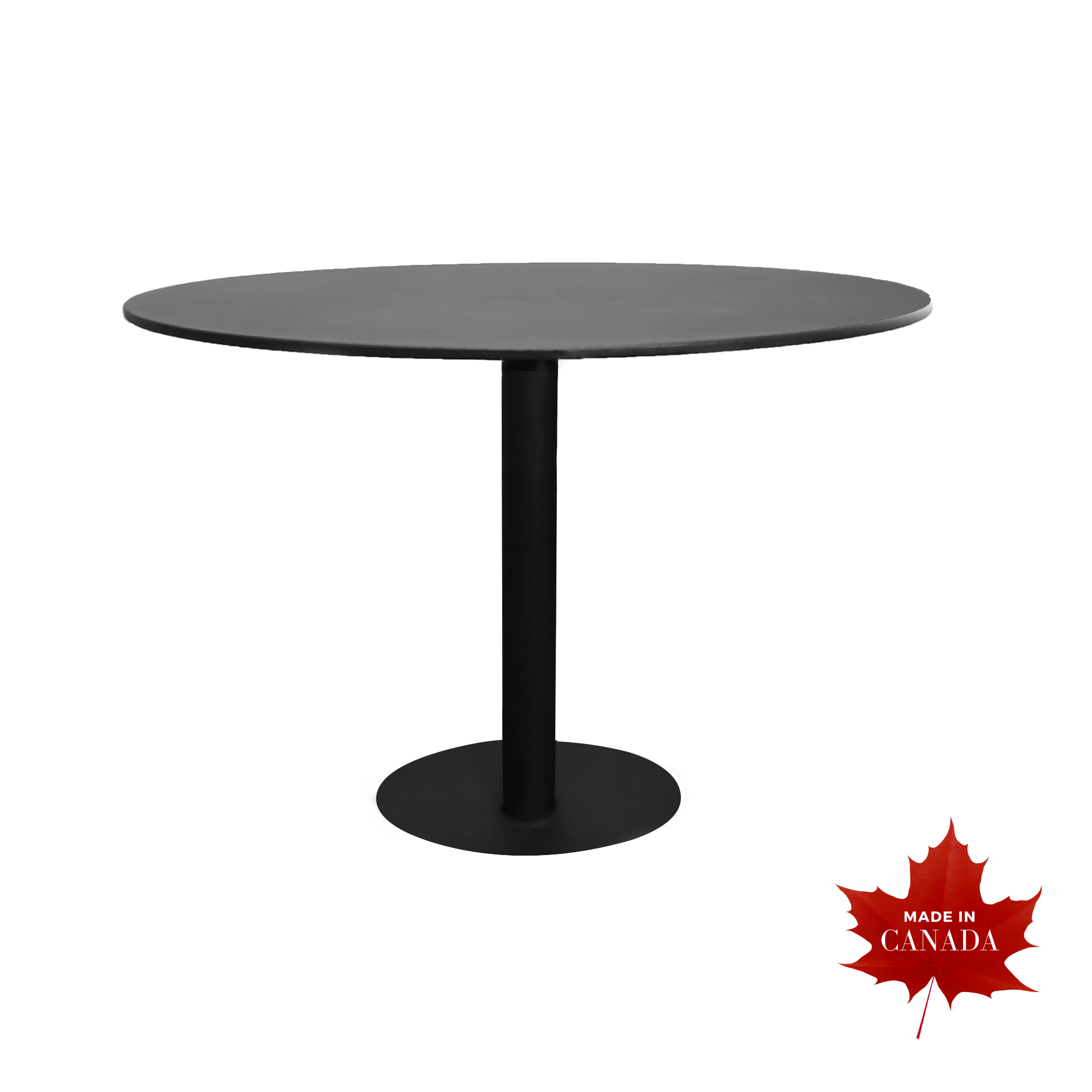 Contemporary outdoor premium black 30” Pedestal dining Table , round top with round base, transitional, rust resistant aluminum, clean lines