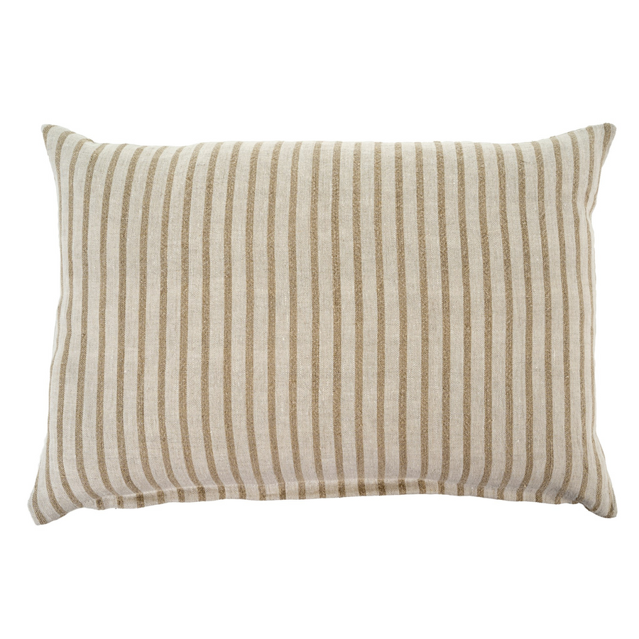 Premium linen rectangular double sided striped pillow, alternating cream and butterscotch colour
