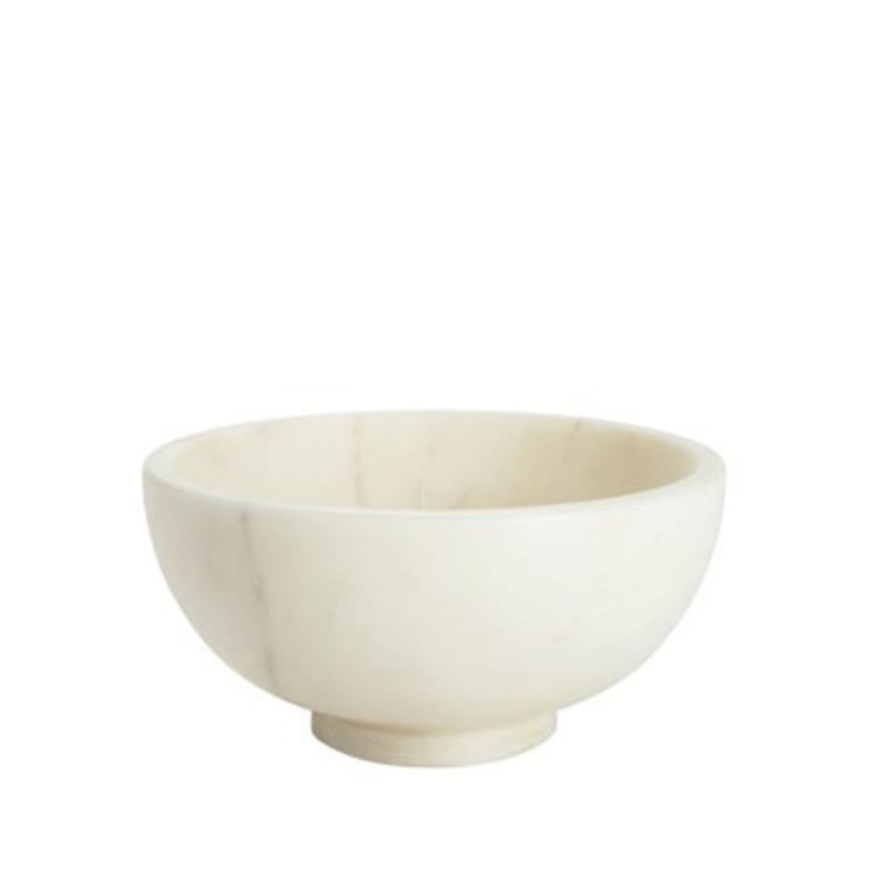 White round decorative multipurpose footed marble bowl, light grey veining 