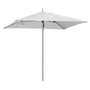 Luxury minimalist design 7.5’ square umbrella, marine grade Sunbrella canopy, auto-lock marine pulley, polished aluminum mast/frame, stainless steel components