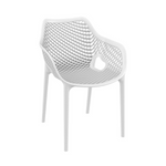 Contemporary indoor/outdoor polypropylene armchair, stackable, bold mesh style grid pattern, bucket seat, curved arms, white colour