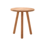 round natural grade a teak end table, tripod legs/base, smooth teak