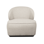 Premium ivory boucle accent chair, full upholstered base, wide seat, modern boucle covered curved wrapped back