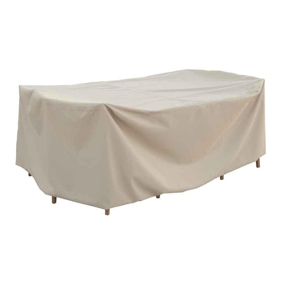 Treasure Garden beige weather resistant small oval/rectangular table and chairs cover, spring cinch lock at base of cover to secure tight at base of furniture