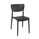 Contemporary outdoor polypropylene black side chair, perforated mesh design on back and seat