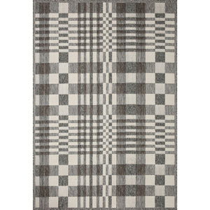 Premium indoor/outdoor contemporary rug, neutral warm grey/brown and ivory tones, polypropylene pile , plaid pattern