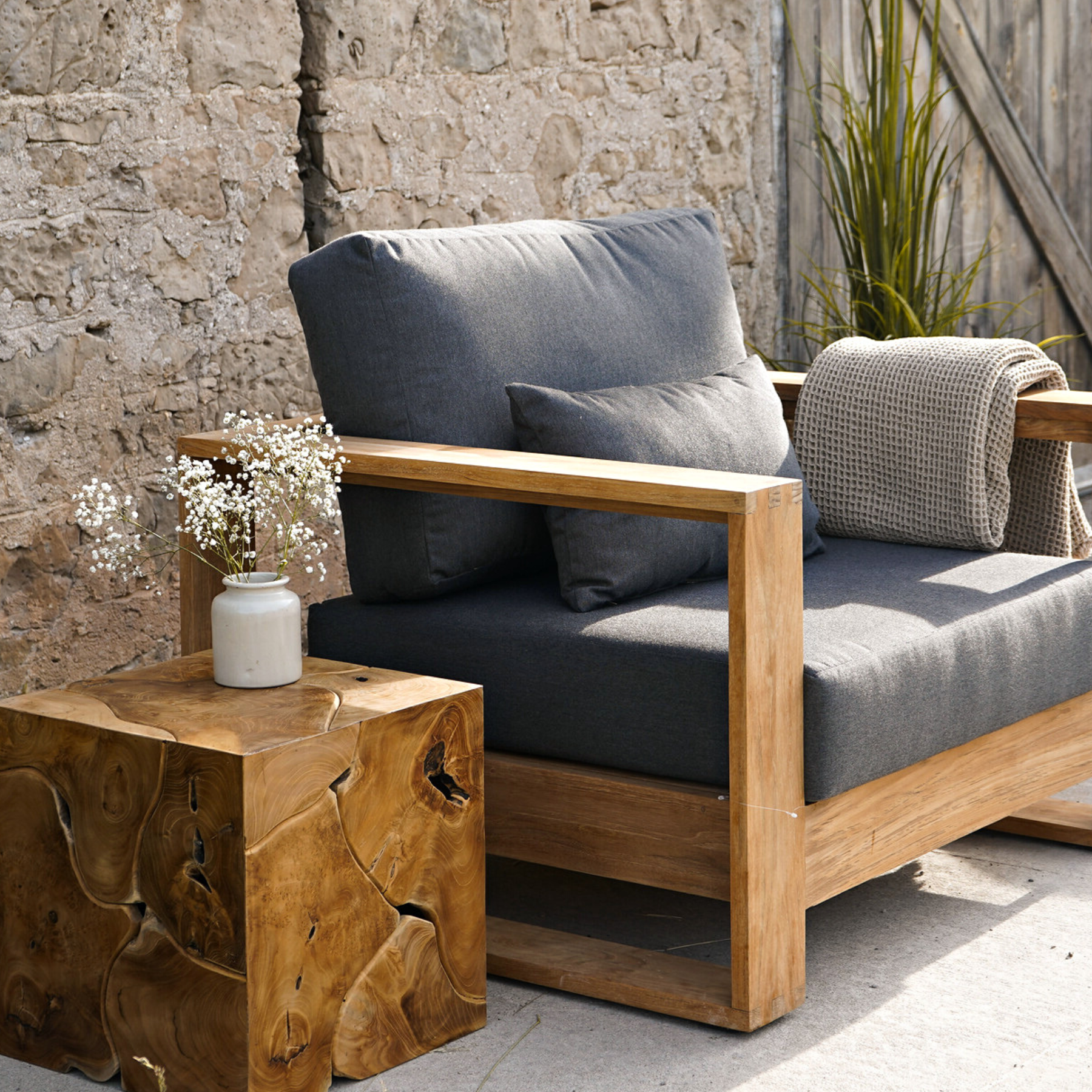 Teak Cube End Table