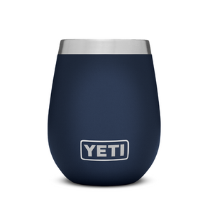 Yeti 10oz Navy stainless steel wine tumbler, clear Magslider drinking lid included, duracoat colour, stemless wine glass shape