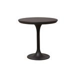 Premium outdoor trumpet style aluminum end table, refined graphite colour, thick round bevelled table top, contemporary transitional piece , round base