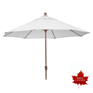 Premium transitional 9’ octagonal market umbrella, champagne aluminum pole, adjustable tilt, crank handle to open, Sunbrella fabric canopy