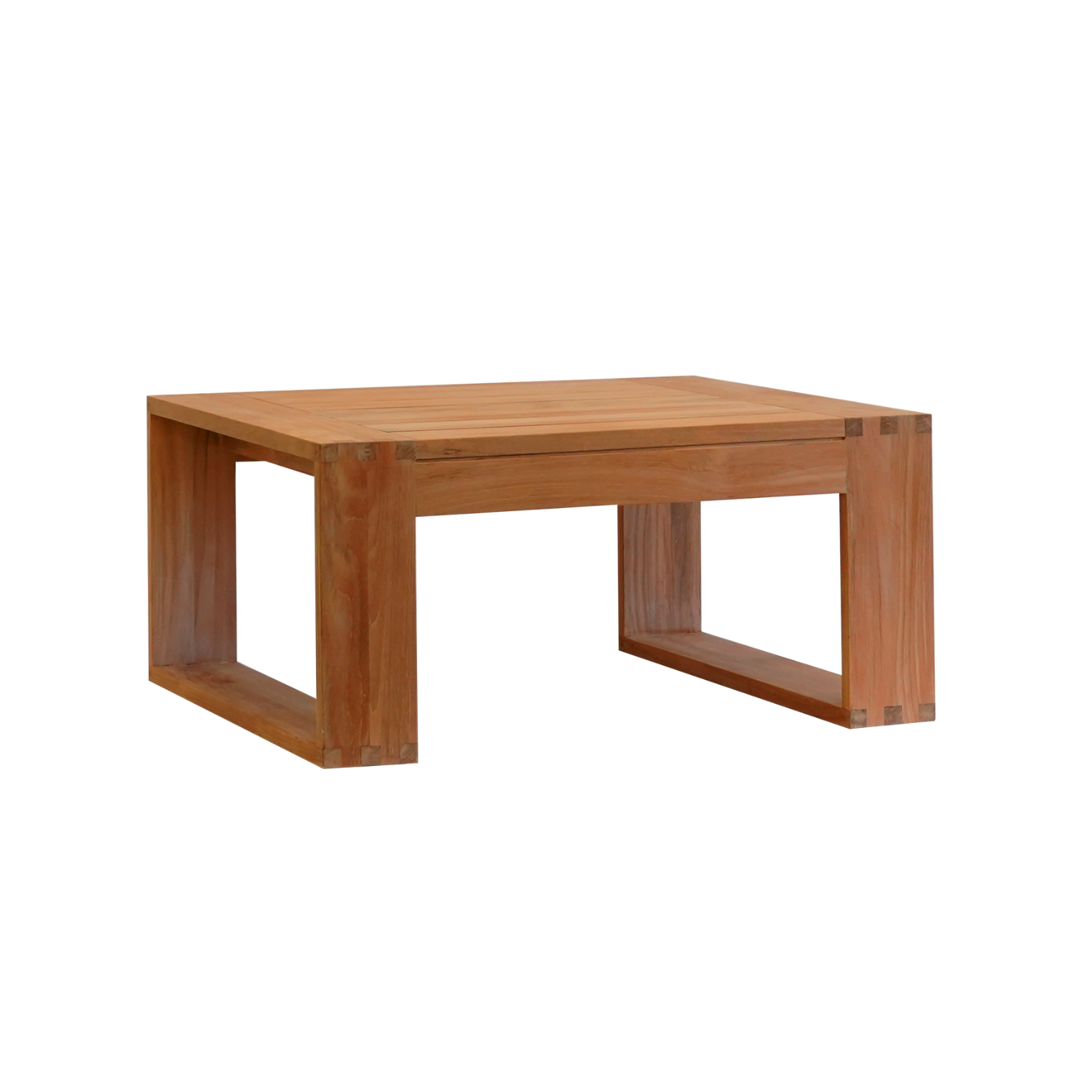 Modern Premium outdoor square teak end table, crate style, slatted top, low to ground